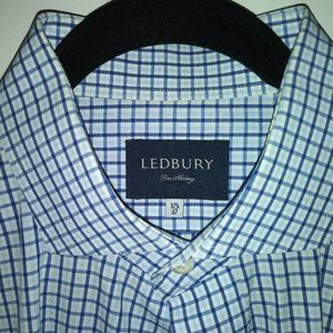 Ledbury: Men's 2-Tone Blue Check. Barrel cuffs, Neck: 17.5 Sleeve: 37